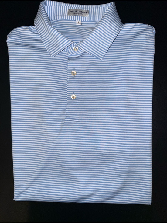 Peter Millar Other - Peter Millar Golf Polo Shirt Men's LG Blue White Stripe Summer Comfort Logo